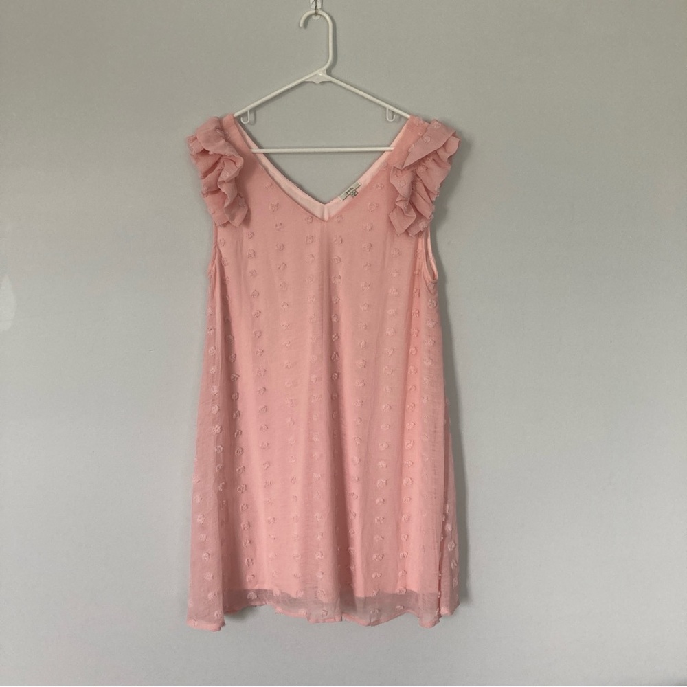 Pale Pink Textured Ruffle Sleeve Dress | Jodifl | Large